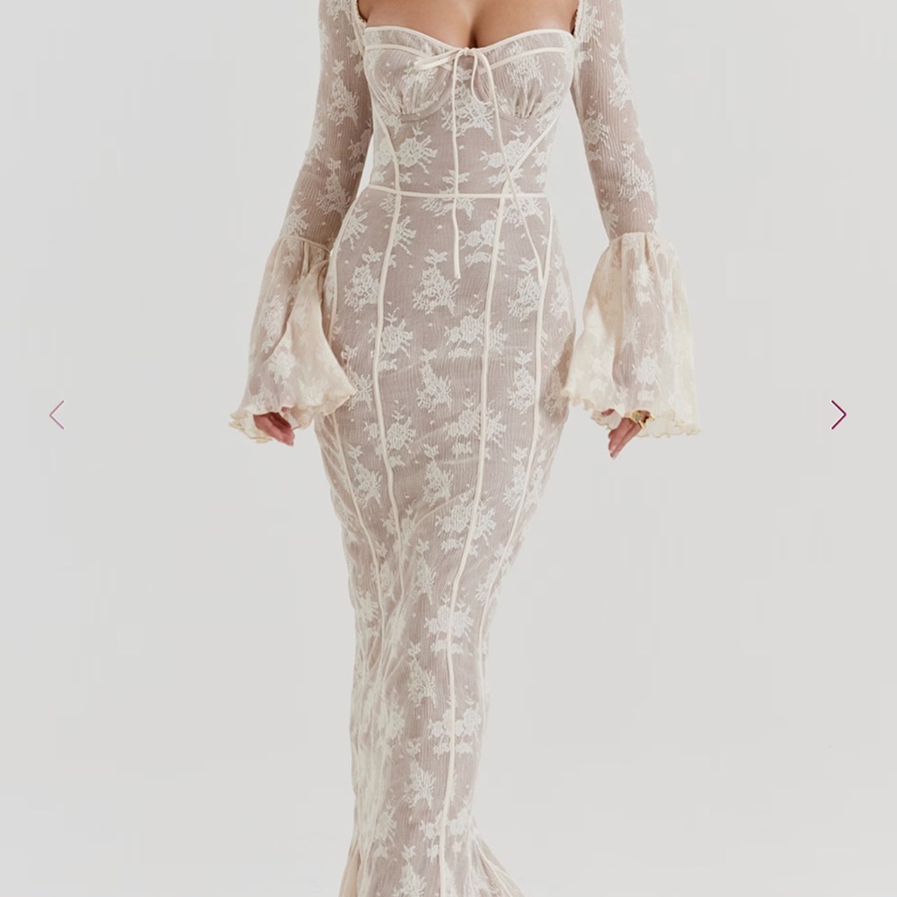 House of CB Cream Lace Long Sleeve Mermaid Dress